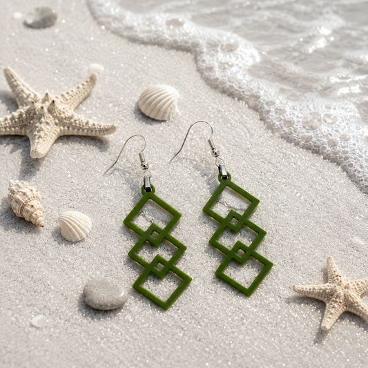 Green Geometric Earrings