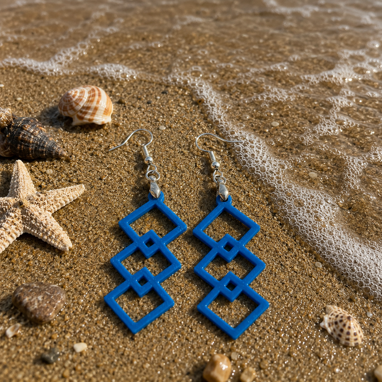 Med Blue Geometric Earrings
