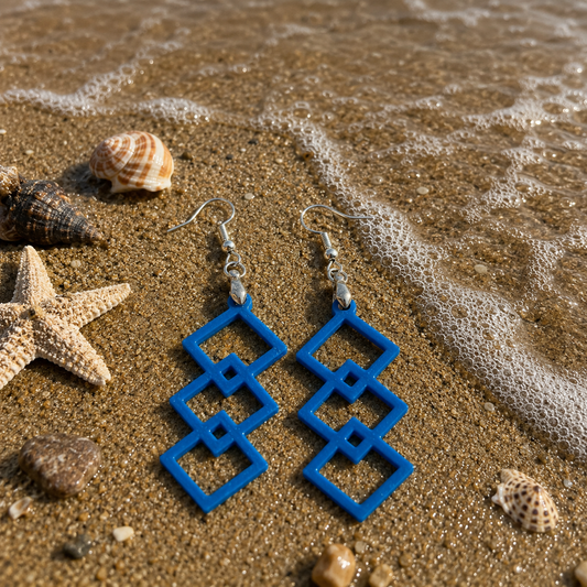 Med Blue Geometric Earrings