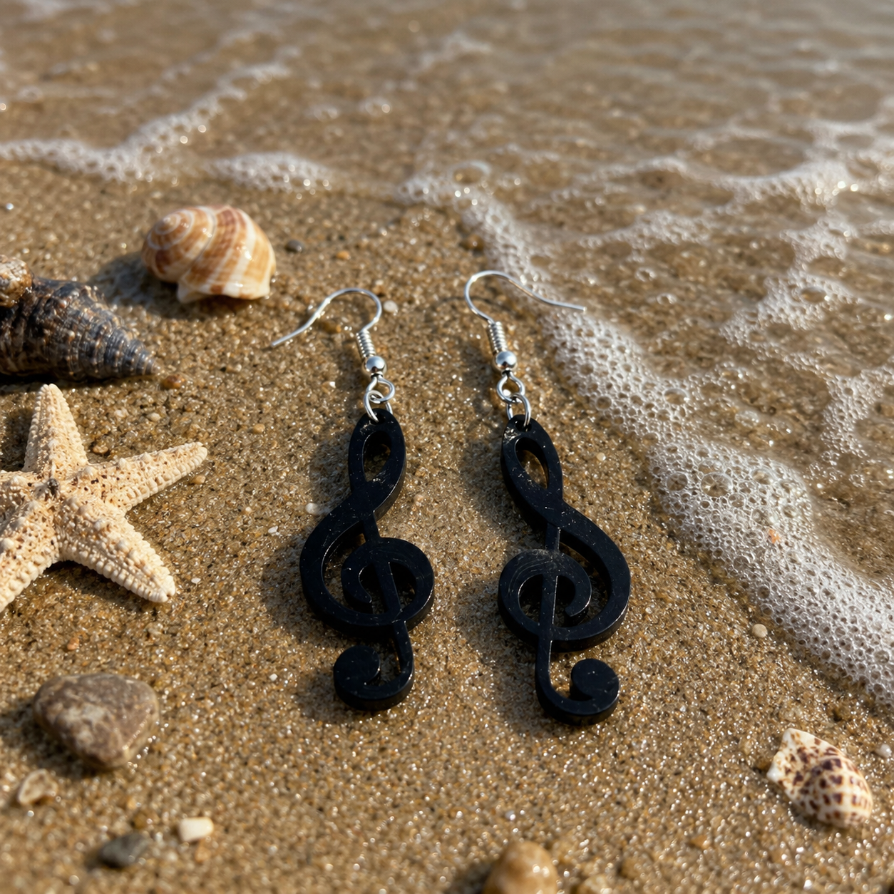 Black Treble Clef Earrings