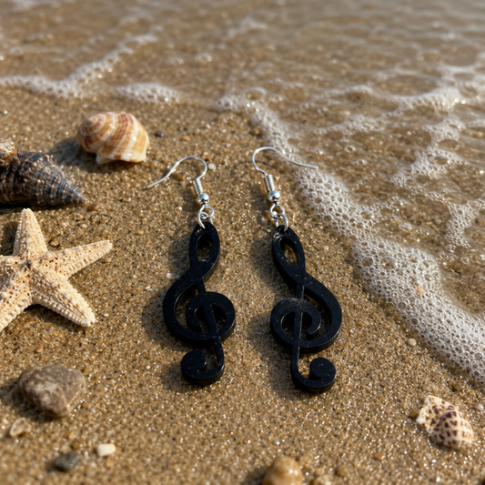 Black Treble Clef Earrings